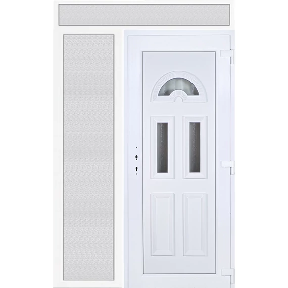 150x240 jobbos köln 3 üveges bejárati ajtó 3 rétegű üveggel extra vastag hőszigetelt panellel felül+oldalvilágítóval 5 kamrás fehér RP