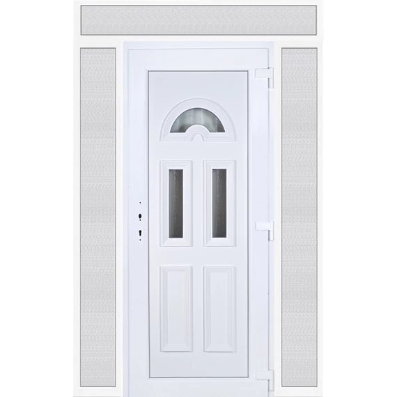 160x240 jobbos Köln 3 üveges bejárati ajtó 3 rétegű üveggel extra vastag hőszigetelt panellal felül+oldalvilágítóval 5 kamrás fehér