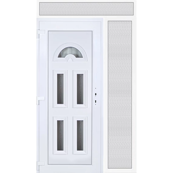 Köln 5 üveges 140x240 KIFELÉ NYÍLÓ műanyag bejárati ajtó balos fehér színben 2 rétegű üveggel