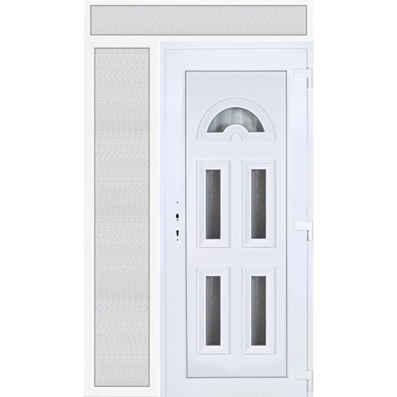 140x240 jobbos köln 5 üveges bejárati ajtó 3 rétegű üveggel extra vastag hőszigetelt panellel felül+oldalvilágítóval 5 kamrás fehér RP