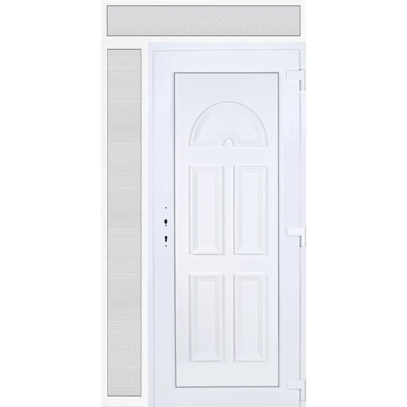 130x240 jobbos Köln tömör bejárati ajtó extra vastag hőszigetelt panellal felül+oldalvilágítóval 5 kamrás fehér