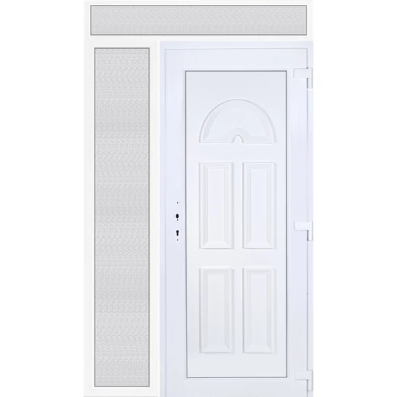 140x240 jobbos Köln tömör bejárati ajtó extra vastag hőszigetelt panellal felül+oldalvilágítóval 5 kamrás fehér