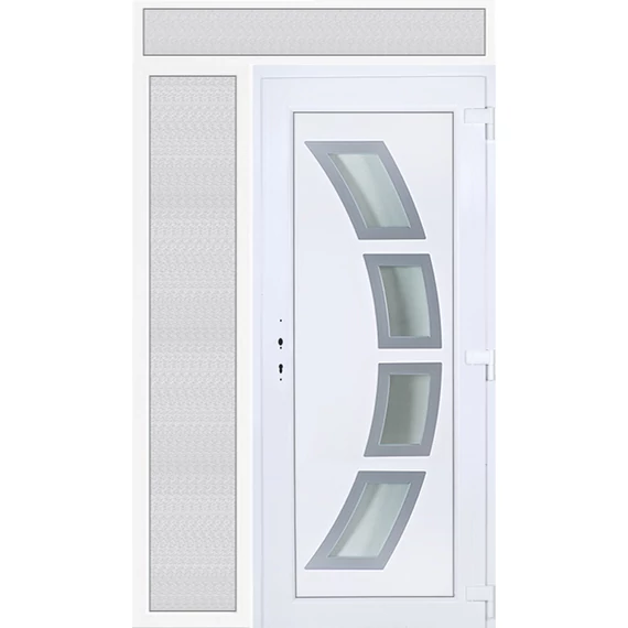 Szeben 4 üveges 140x240 KIFELÉ NYÍLÓ műanyag bejárati ajtó jobbos fehér színben 2 rétegű üveggel Aluminium rátéttel