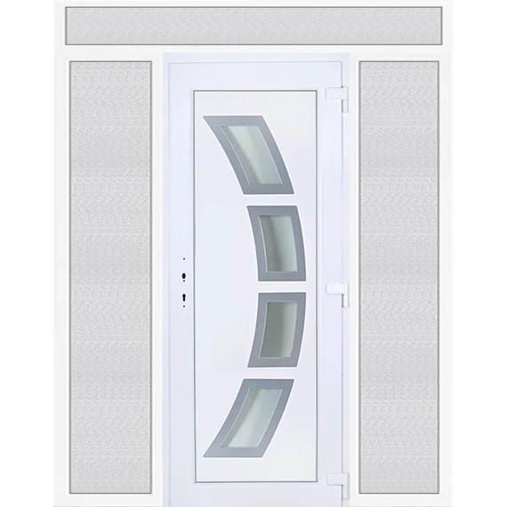 Szeben 4 üveges 200x240 KIFELÉ NYÍLÓ műanyag bejárati ajtó jobbos fehér színben 2 rétegű üveggel Aluminium rátéttel