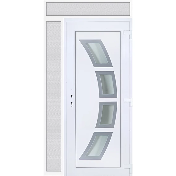 Szeben 4 üveges EXTRA hőszigetelésű 130x240 KIFELÉ NYÍLÓ műanyag bejárati ajtó jobbos fehér színben 3 rétegű üveggel Aluminium rátéttel