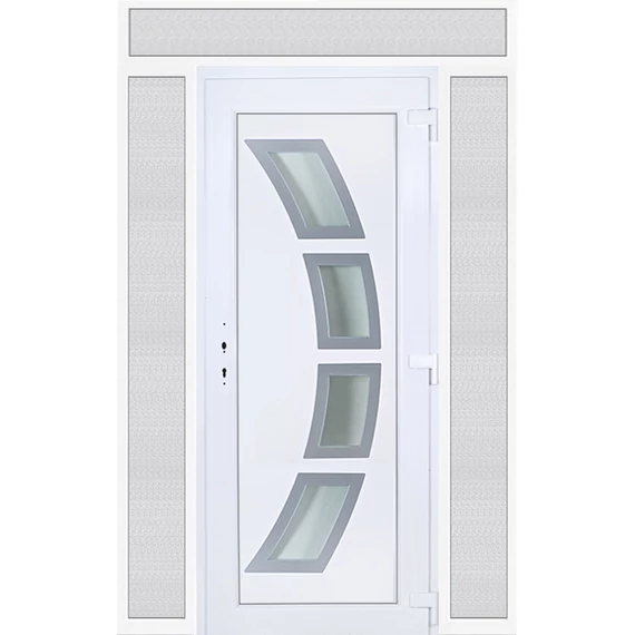 160x240 jobbos Szeben 4 üveges bejárati ajtó 3 rétegű üveggel extra vastag hőszigetelt panellel felül+oldalvilágítóval 5 kamrás fehér RP