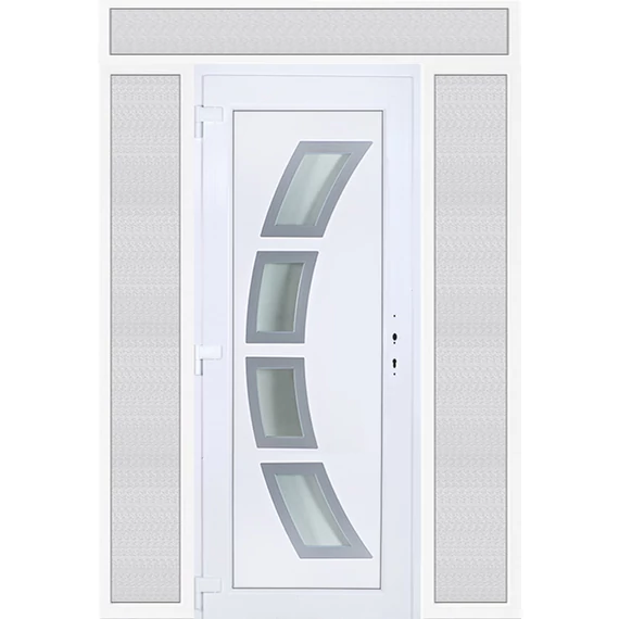 Szeben 4 üveges EXTRA hőszigetelésű 180x240 KIFELÉ NYÍLÓ műanyag bejárati ajtó balos fehér színben 3 rétegű üveggel Aluminium rátéttel