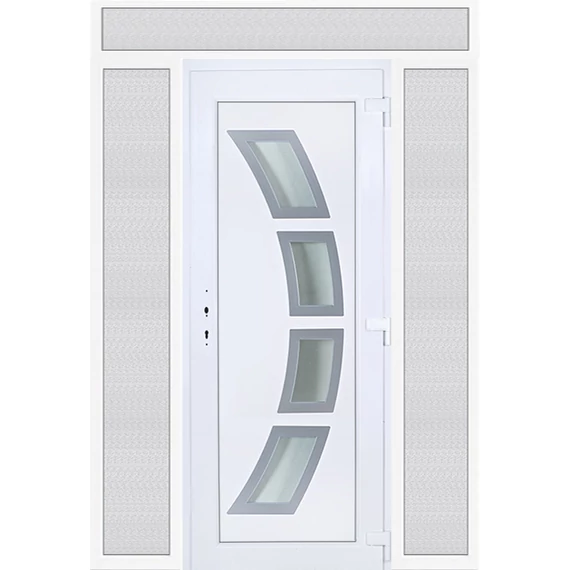 Szeben 4 üveges EXTRA hőszigetelésű 180x240 KIFELÉ NYÍLÓ műanyag bejárati ajtó jobbos fehér színben 3 rétegű üveggel Aluminium rátéttel
