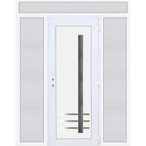 Vértes 1 üveges 200x240 KIFELÉ NYÍLÓ műanyag bejárati ajtó jobbos fehér színben 2 rétegű üveggel Aluminium rátéttel