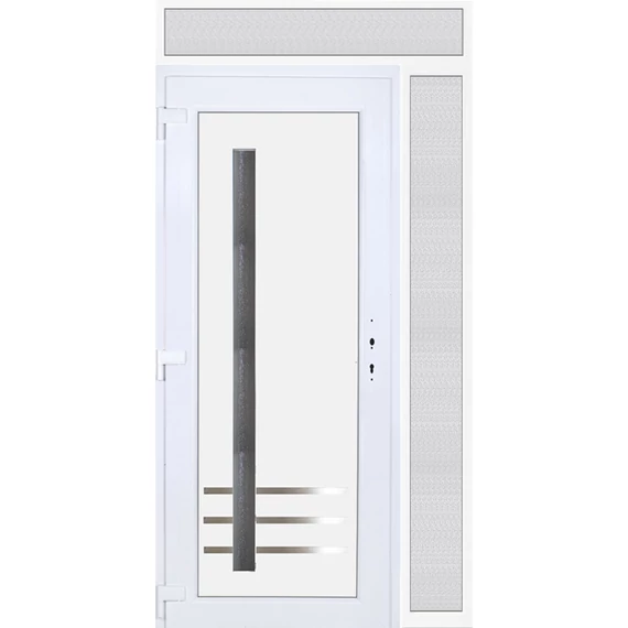 Vértes 1 üveges EXTRA hőszigetelésű 130x240 KIFELÉ NYÍLÓ műanyag bejárati ajtó balos fehér színben 3 rétegű üveggel Aluminium rátéttel