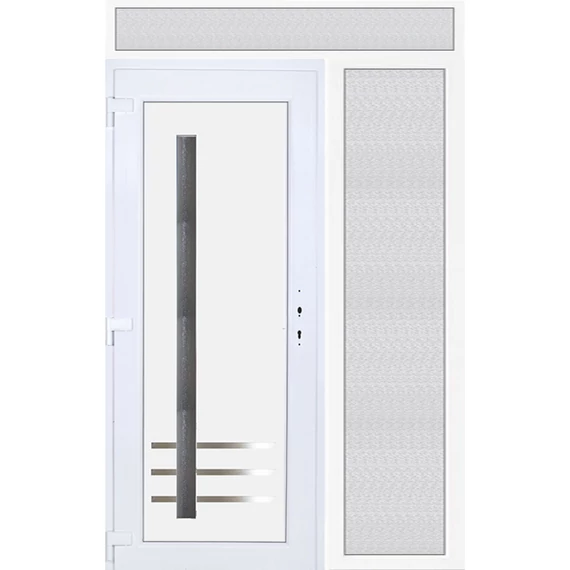 Vértes 1 üveges EXTRA hőszigetelésű 150x240 KIFELÉ NYÍLÓ műanyag bejárati ajtó balos fehér színben 3 rétegű üveggel Aluminium rátéttel