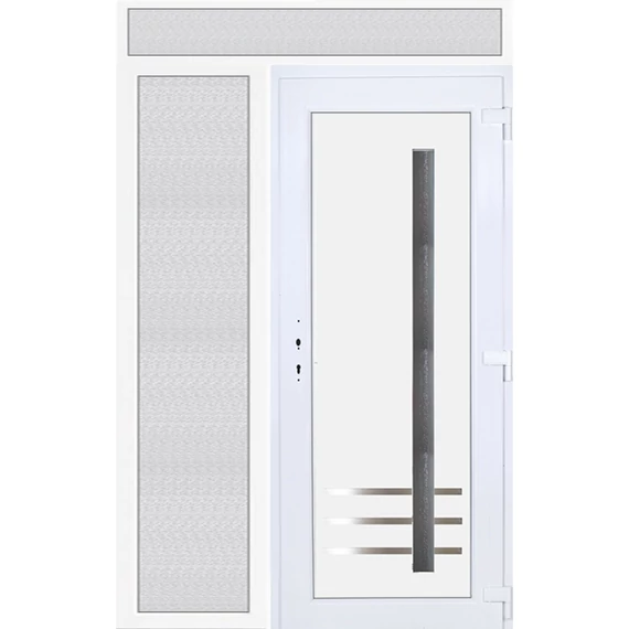 150x240 jobbos Vértes 1 üveges bejárati ajtó 3 rétegű üveggel extra vastag hőszigetelt panellel felül+oldalvilágítóval 5 kamrás fehér RP