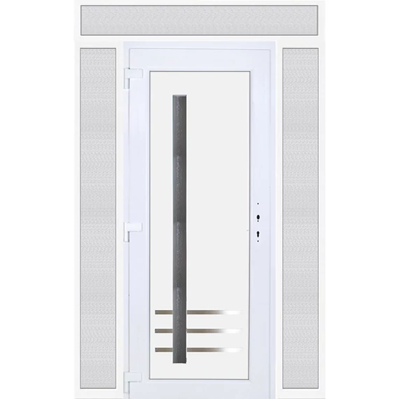 160x240 balos Vértes 1 üveges bejárati ajtó 3 rétegű üveggel extra vastag hőszigetelt panellel felül+oldalvilágítóval 5 kamrás fehér RP