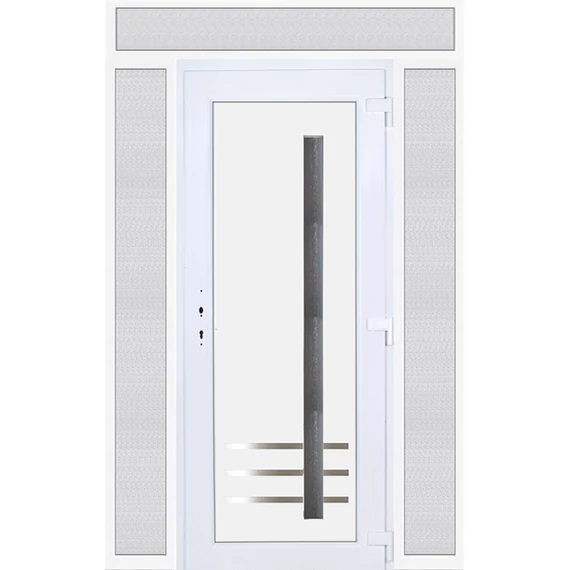 160x240 jobbos Vértes 1 üveges bejárati ajtó 3 rétegű üveggel extra vastag hőszigetelt panellel felül+oldalvilágítóval 5 kamrás fehér RP