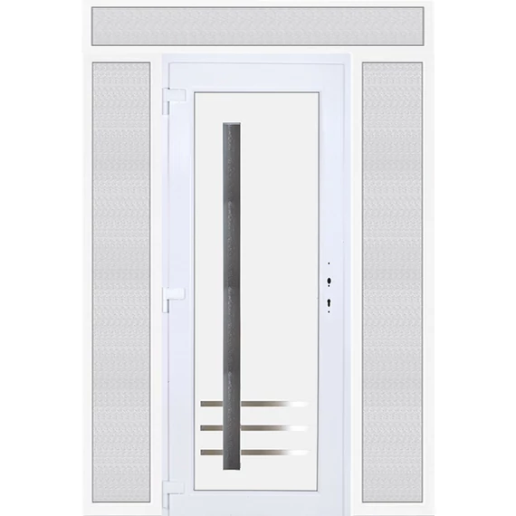 180x240 balos Vértes 1 üveges bejárati ajtó 3 rétegű üveggel extra vastag hőszigetelt panellel felül+oldalvilágítóval 5 kamrás fehér RP