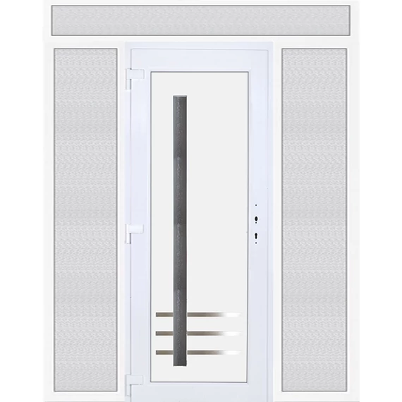 200x240 balos Vértes 1 üveges bejárati ajtó 3 rétegű üveggel extra vastag hőszigetelt panellel felül+oldalvilágítóval 5 kamrás fehér RP