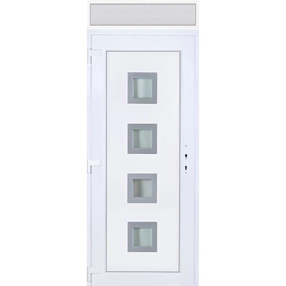 100x240 balos Bihar 4 üveges műanyag bejárati ajtó felülvilágítóval 5 kamrás fehér