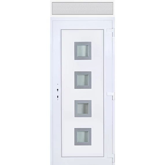 100x240 jobbos Bihar 4 üveges műanyag bejárati ajtó felülvilágítóval 5 kamrás fehér