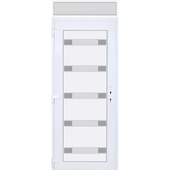 100x240 balos Hidas 5 üveges Aluminium rátétes műanyag bejárati ajtó felülvilágítóval 5 kamrás fehér