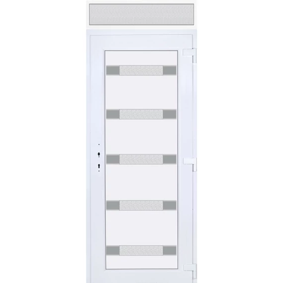 Hidas 5 üveges 100x240 KIFELÉ NYÍLÓ műanyag bejárati ajtó jobbos fehér színben 2 rétegű üveggel Aluminium rátéttel