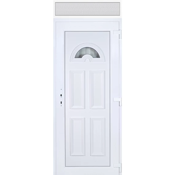 100x240 jobbos Köln 1 üveges bejárati ajtó 3 rétegű üveggel extra vastag hőszigetelt panellal felülvilágítóval 5 kamrás fehér