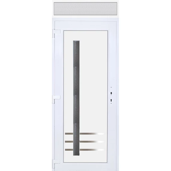 100x240 balos Vértes 1 üveges bejárati ajtó 3 rétegű üveggel extra vastag hőszigetelt panellel felülvilágítóval 5 kamrás fehér RP