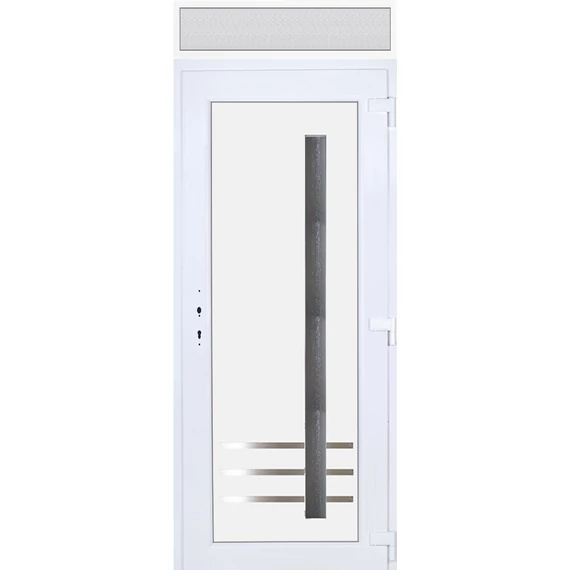 Vértes 1 üveges EXTRA hőszigetelésű 100x240 KIFELÉ NYÍLÓ műanyag bejárati ajtó jobbos fehér színben 3 rétegű üveggel Aluminium rátéttel