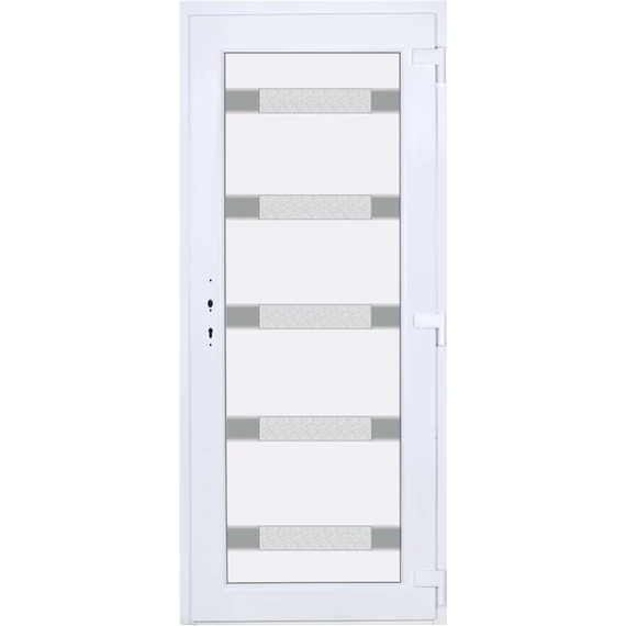 Hidas 5 üveges EXTRA hőszigetelésű 90x210 KIFELÉ NYÍLÓ műanyag bejárati ajtó jobbos fehér színben 3 rétegű üveggel Aluminium rátéttel