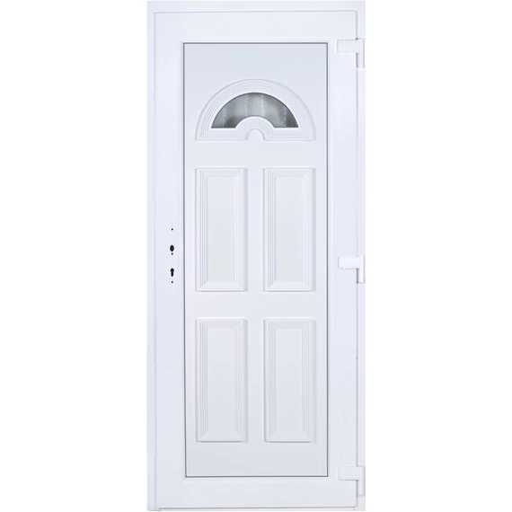 Köln 1 üveges 90x210 KIFELÉ NYÍLÓ műanyag bejárati ajtó jobbos fehér színben 2 rétegű üveggel
