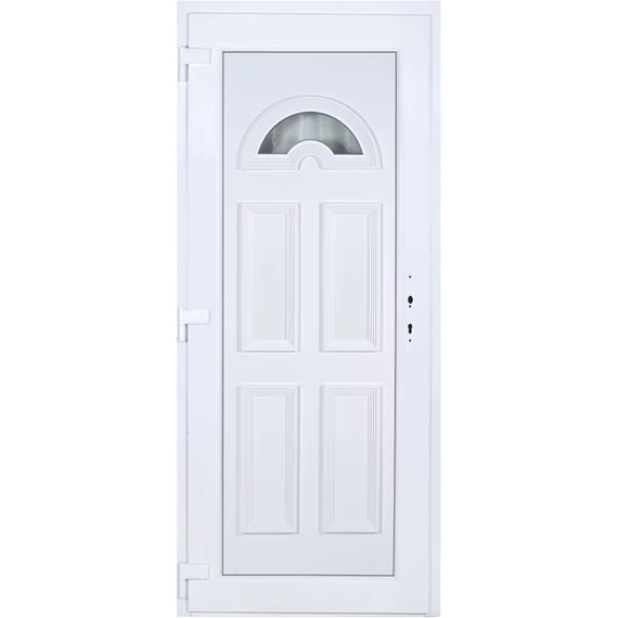 Köln 1 üveges EXTRA hőszigetelésű 90x210 KIFELÉ NYÍLÓ műanyag bejárati ajtó balos fehér színben 3 rétegű üveggel RP