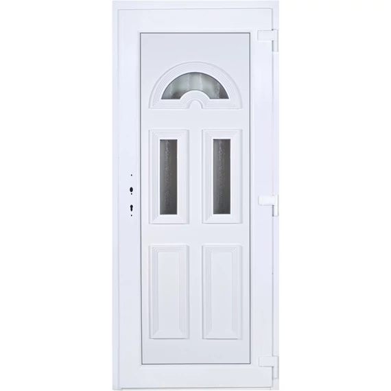 Köln 3 üveges EXTRA hőszigetelésű 90x210 KIFELÉ NYÍLÓ műanyag bejárati ajtó jobbos fehér színben 3 rétegű üveggel
