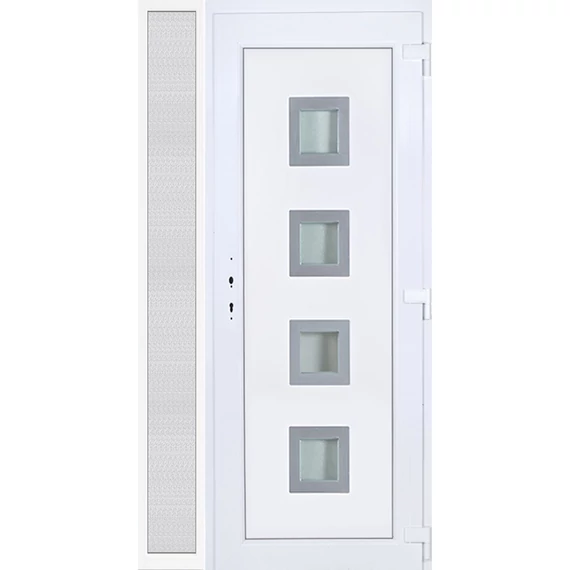 Bihar 4 üveges EXTRA hőszigetelésű 120x210 KIFELÉ NYÍLÓ műanyag bejárati ajtó jobbos fehér színben 3 rétegű üveggel Aluminium rátéttel RP