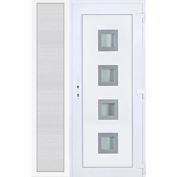 Bihar 4 üveges EXTRA hőszigetelésű 140x210 KIFELÉ NYÍLÓ műanyag bejárati ajtó jobbos fehér színben 3 rétegű üveggel Aluminium rátéttel RP