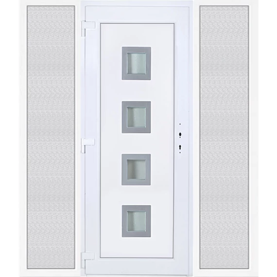 200x210 balos Bihar 4 üveges bejárati ajtó 3 rétegű üveggel extra vastag hőszigetelt panellel oldalvilágítóval 5 kamrás fehér RP