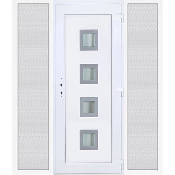 200x210 jobbos Bihar 4 üveges bejárati ajtó 3 rétegű üveggel extra vastag hőszigetelt panellal oldalvilágítóval 5 kamrás fehér