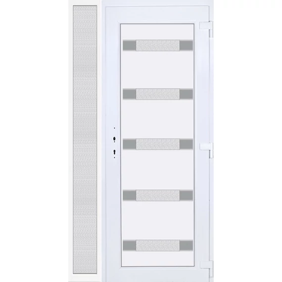 120x210 jobbos Hidas 5 üveges Aluminium rátétes műanyag bejárati ajtó oldalvilágítóval 5 kamrás fehér