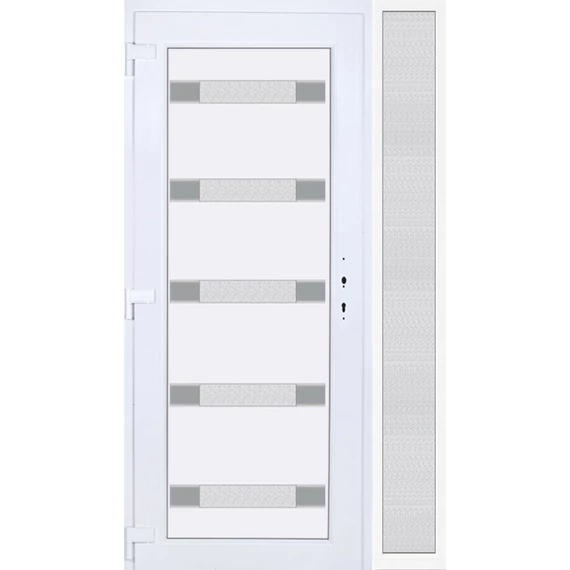 130x210 balos Hidas 5 üveges Aluminium rátétes műanyag bejárati ajtó oldalvilágítóval 5 kamrás fehér