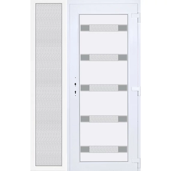 140x210 jobbos Hidas 5 üveges Aluminium rátétes műanyag bejárati ajtó oldalvilágítóval 5 kamrás fehér