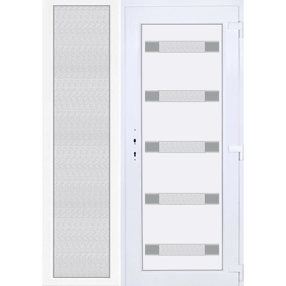 150x210 jobbos Hidas 5 üveges Aluminium rátétes műanyag bejárati ajtó oldalvilágítóval 5 kamrás fehér