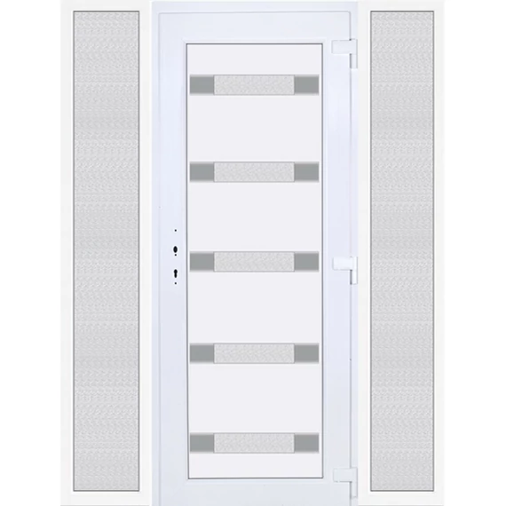 180x210 jobbos Hidas 5 üveges Aluminium rátétes műanyag bejárati ajtó oldalvilágítóval 5 kamrás fehér