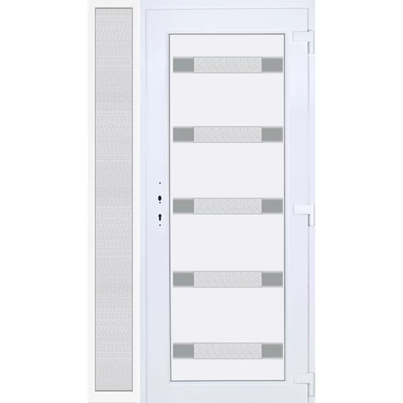 130x210 jobbos Hidas 5 üveges bejárati ajtó 3 rétegű üveggel extra vastag hőszigetelt panellel oldalvilágítóval 5 kamrás fehér RP