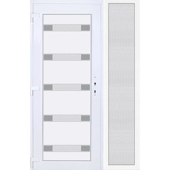 140x210 balos Hidas 5 üveges bejárati ajtó 3 rétegű üveggel extra vastag hőszigetelt panellal oldalvilágítóval 5 kamrás fehér