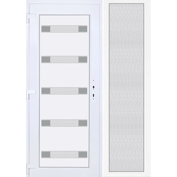 150x210 balos Hidas 5 üveges bejárati ajtó 3 rétegű üveggel extra vastag hőszigetelt panellal oldalvilágítóval 5 kamrás fehér