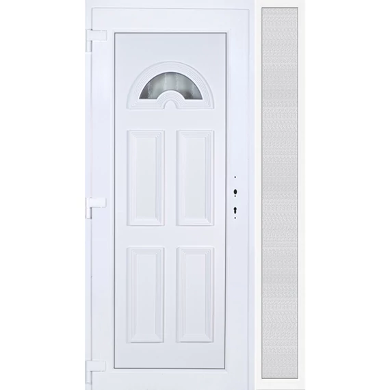 130x210 balos Köln 1 üveges bejárati ajtó 3 rétegű üveggel extra vastag hőszigetelt panellal oldalvilágítóval 5 kamrás fehér