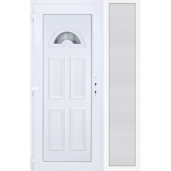 140x210 balos Köln 1 üveges bejárati ajtó 3 rétegű üveggel extra vastag hőszigetelt panellal oldalvilágítóval 5 kamrás fehér