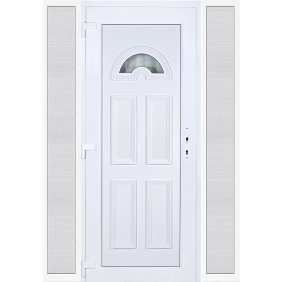 160x210 balos Köln 1 üveges bejárati ajtó 3 rétegű üveggel extra vastag hőszigetelt panellal oldalvilágítóval 5 kamrás fehér