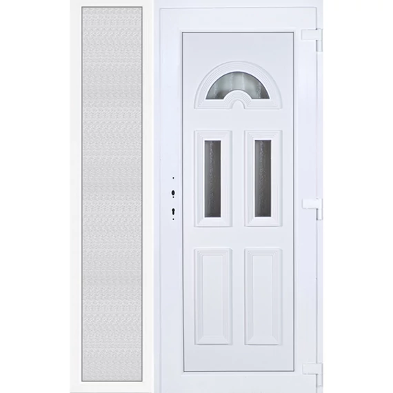 140x210 jobbos Köln 3 üveges bejárati ajtó 3 rétegű üveggel extra vastag hőszigetelt panellal oldalvilágítóval 5 kamrás fehér