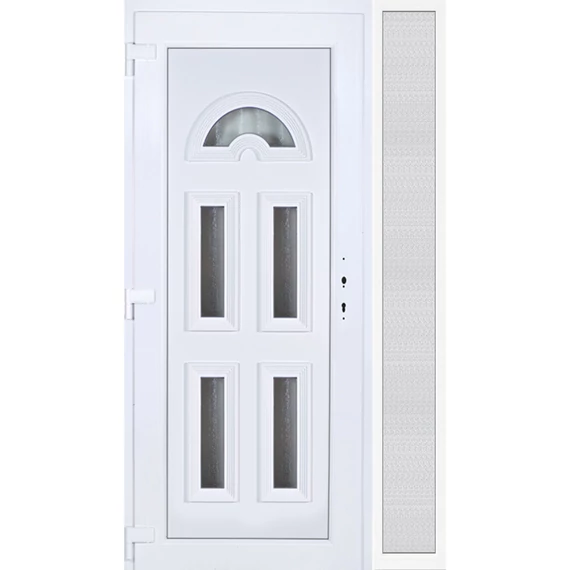 130x210 balos Köln 5 üveges bejárati ajtó 3 rétegű üveggel extra vastag hőszigetelt panellal oldalvilágítóval 5 kamrás fehér