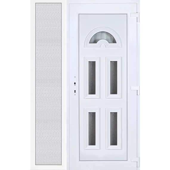 140x210 jobbos Köln 5 üveges bejárati ajtó 3 rétegű üveggel extra vastag hőszigetelt panellal oldalvilágítóval 5 kamrás fehér