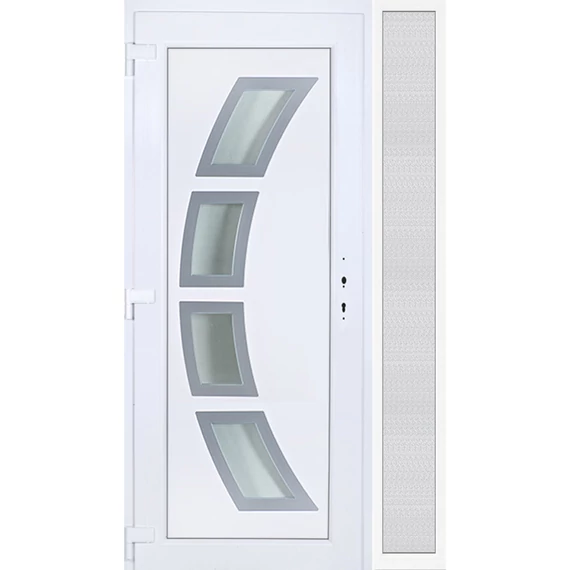 Szeben 4 üveges 130x210 KIFELÉ NYÍLÓ műanyag bejárati ajtó balos fehér színben 2 rétegű üveggel Aluminium rátéttel
